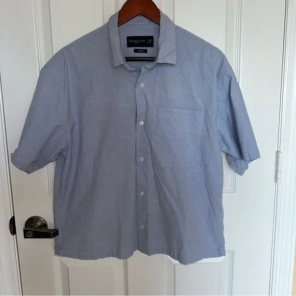 Abercrombie & Fitch Cropped Button Up Shirt Men’s Medium Blue Stretch - Picture 1 of 10